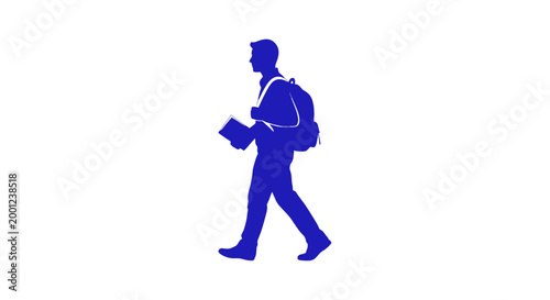 Man Walking with Backpack and Newspaper.