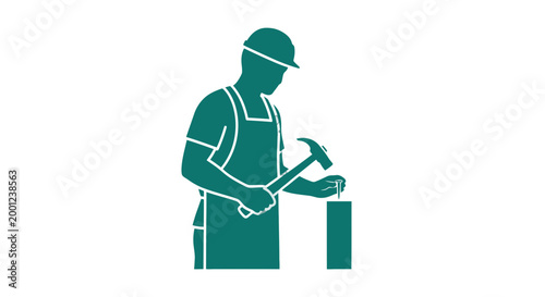 Carpenter Working with Hammer and Wood.