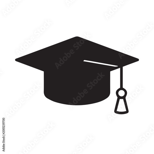 Graduation cap icon isolated on gray background. Black mortarboard symbol for education, university, school and academic success.