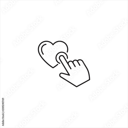 Hand pressing a heart icon for social media like button isolated on white background