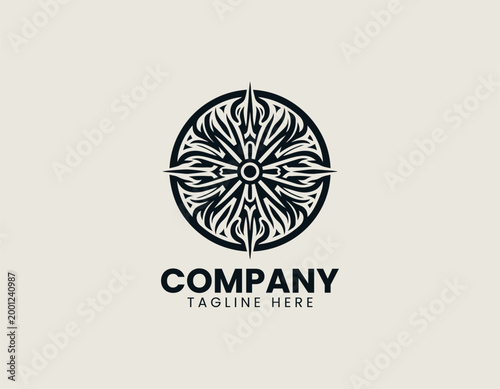 Flame wheel symbol with eight spokes in black vector logo design on white background with energy power and circular emblem concept