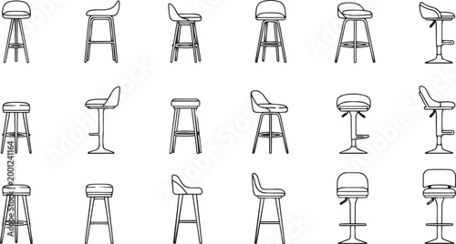 Bar stool furniture icon set line art vector collection isolated