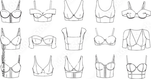 Photos Fashion apparel sketch set bra bustier design vector illustration isolated