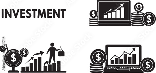 Black and white investment with graphs and money finance