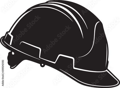 Black hard hat with white outline construction hat