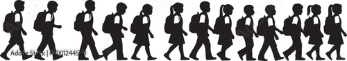 Black silhouettes of people walking in a line