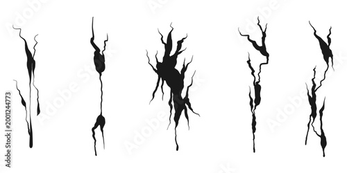 Hand drawn cracked wall, ground, glass, egg. doodle break on set