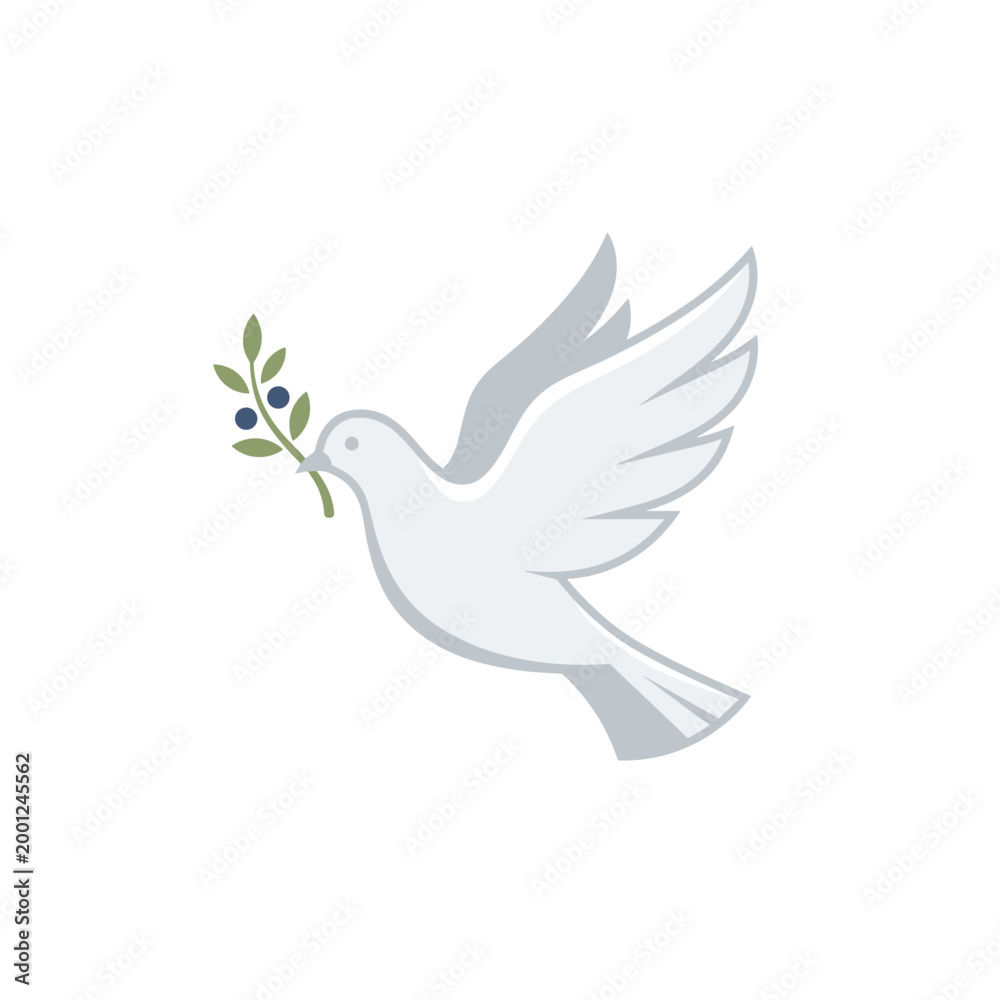 Fototapeta premium White dove carrying an olive branch in flight
