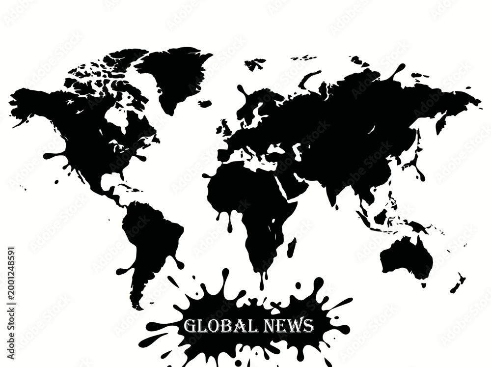 Fototapeta premium Global news map with ink splatter effect worldwide