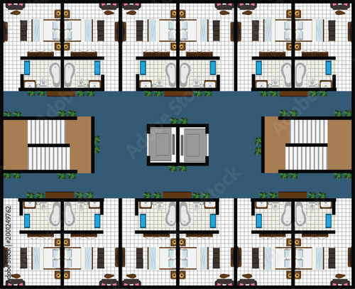 Top View Hotel Floor Plan Room with Lift Vector design