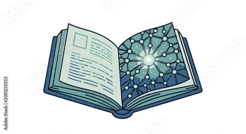 Open Book with Glowing Mosaic Page.