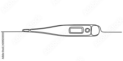 Digital thermometer drawn in a continuous single line art style