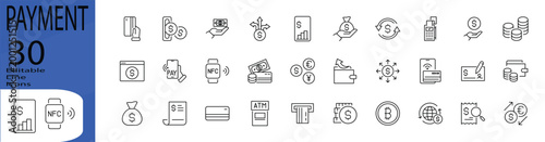 Payment line editable icon set. Editable stroke. Vector illustration.