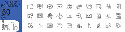 Public Relations line editable icon set. Editable stroke. Vector illustration.
