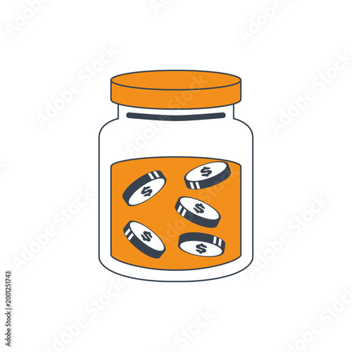 Glass Jar with Coins Savings Money Financial Reserve Concept Vector Icon