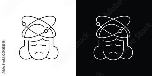 Dizzy woman icon with swirling lines around head, representing confusion or feeling unwell