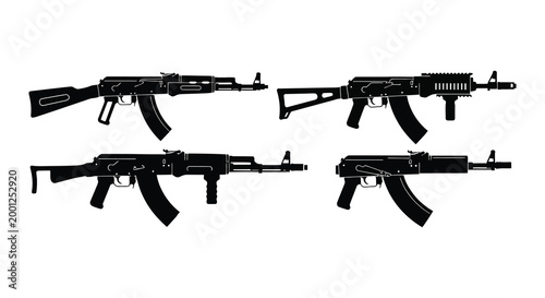 assault rifle silhouettes on white background silhouette