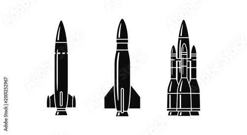 rocket silhouettes in black and white silhouette
