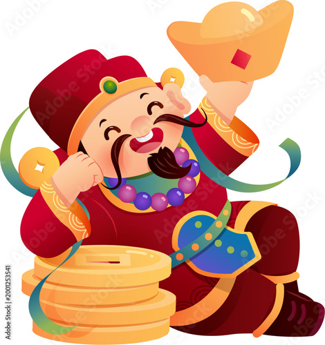 God of Wealth Leaning On Coins