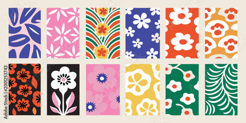 stylized floral patterns in vibrant colors high quality