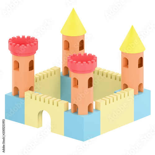 Colorful Toy Castle Made of Blocks for Childrens Play.