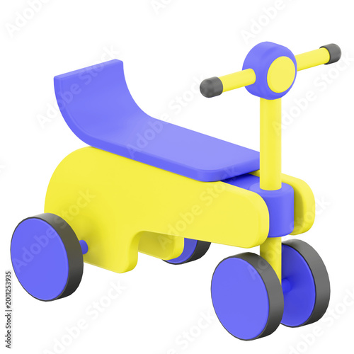 Brightly Colored Childrens RideOn Toy Bicycle with Four Wheels.