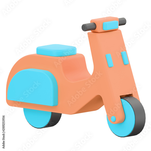 3D Rendered Orange and Blue Scooter Isolated