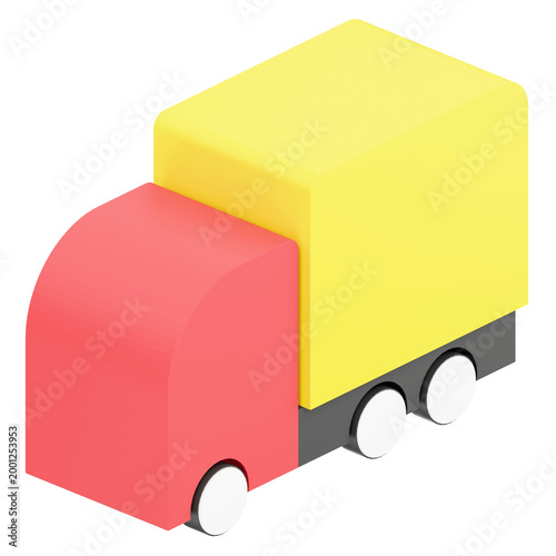 Simple 3D Isometric Red and Yellow Delivery Truck Illustration