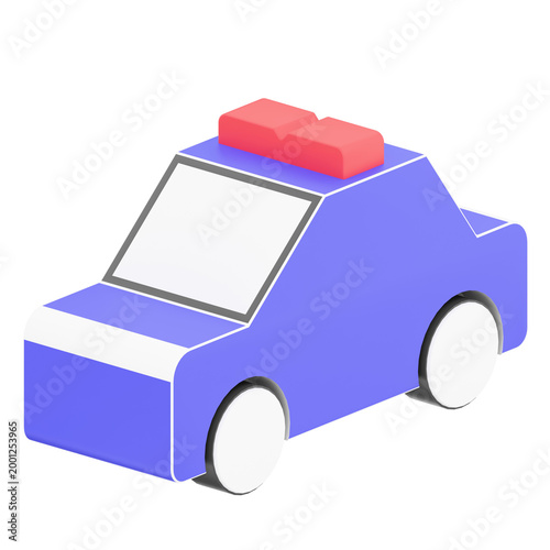 Simple Blue Toy Police Car with Red Lights