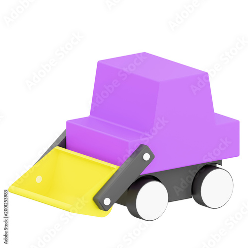 Purple toy bulldozer with yellow shovel