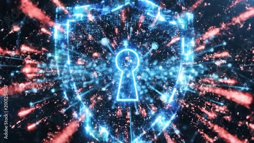 Digital Shield Security Concept with Glowing Keyhole and Network Connections.
