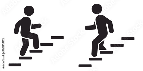 Foto Man walking stairs icon set, directional steps vector, progress symbols, ascendi