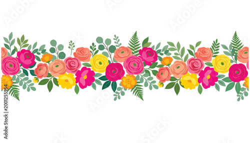Vibrant and elegant floral design with decorative garden flowers and green plants