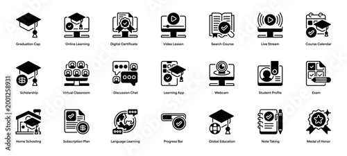 Online Education Line Icon, Outline Symbol for Distance Learning, Virtual Classroom, E-learning Course, Digital Study, and Webinar Training. Vector Sign Icon.