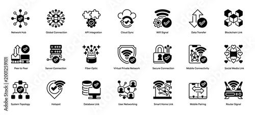 Connection Line Icon, Outline Symbol for Social Networking, Data Linking, Internet Communication, Server Hosting, and System Integration. Vector Sign Icon.