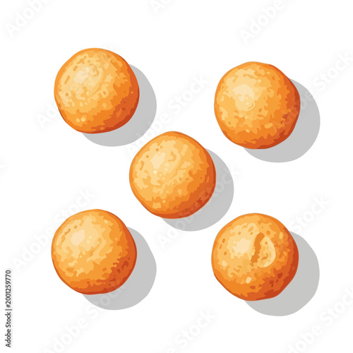Golden Fried Dough Balls Arranged Top View Isolated