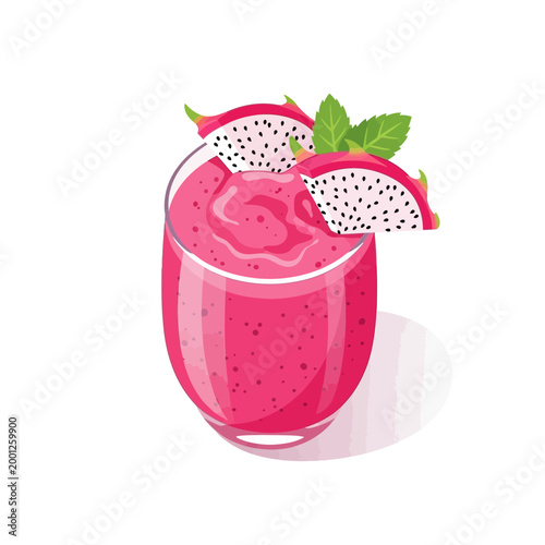 Healthy Dragon Fruit Smoothie in Glass with Fresh Mint and Slices