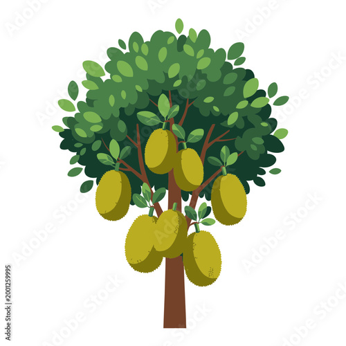 Tableau sur toile Illustration of a Jackfruit Tree with Ripe Fruits