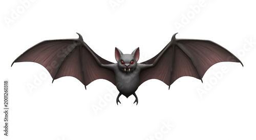 A spooky black bat with red eyes and dark wings spread wide, ready to fly in the night sky, perfect for Halloween and spooky themes