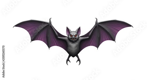 A menacing bat with wide wings spread, featuring sharp claws and glowing red eyes, evoking a sense of Halloween and spooky imagery