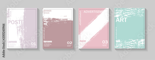 A set of four minimalist abstract designs, possibly used for poster templates, book covers, or branding materials. Clean, modern, and aesthetic, typical of contemporary graphic design templates.