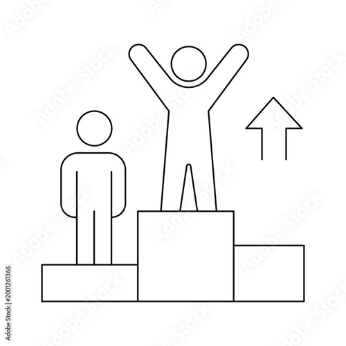 Winner on podium with growth arrow icon.Editable stroke, Vector illustration, Line art Icon, Symbols.	