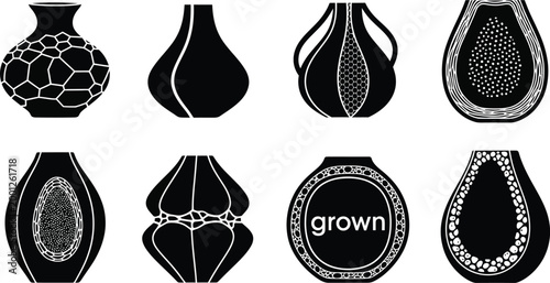 Black and white ceramic vase designs collection Vector