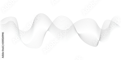 Abstract wavy vector lines flowing with smooth curves gray white gradient isolated on transparent background in modern wave technology  science  music  abstract concept.