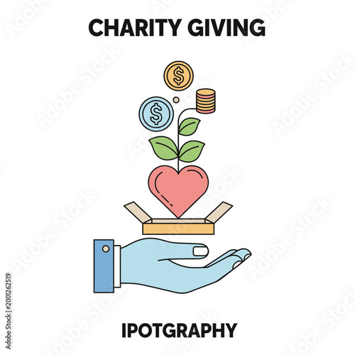 Charity Giving Concept: Hand Offers Heart and Coins