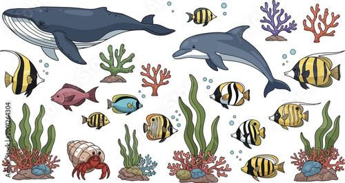 Colorful underwater ocean scene with marine life Vector
