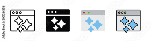Smart browser AI integration, Artificial Intelligence website icon, outlined editable stroke, flat glyph, and colored