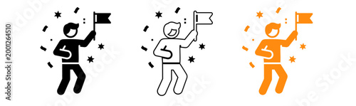 Celebrating success a silhouette of a jumping person with a flag