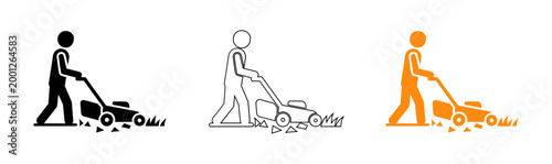 Lawn mower safety pictogram illustrating potential hazards during lawn care