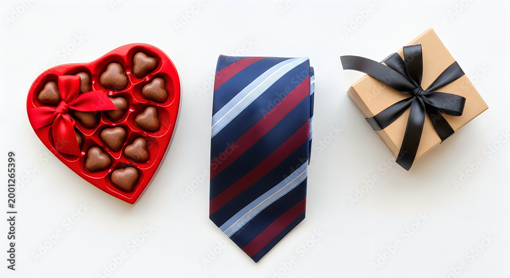 Obraz premium Valentine's day and formal wear chocolates tie and gift box